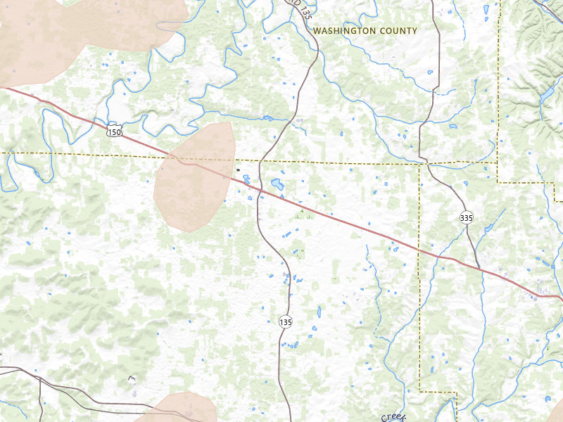 Radar-estimated hail-size map of the storm over Palmyra, IN on May 16, 2026