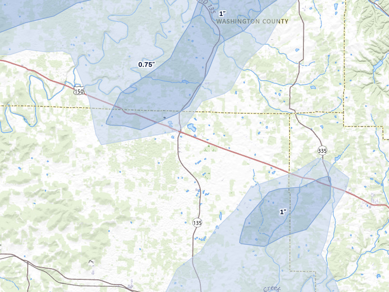 NEXRAD radar-signature map of the hail storm over Palmyra, IN on May 16, 2026