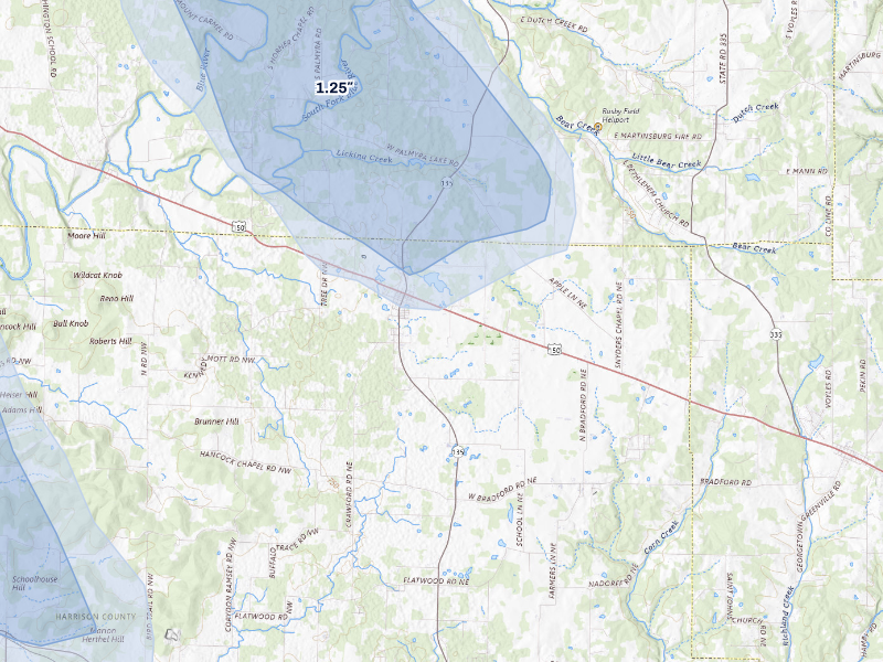 NEXRAD radar-signature map of the hail storm over Palmyra, IN on Aug 11, 2026