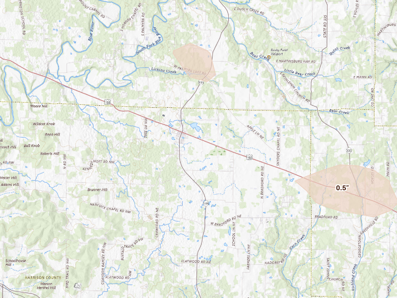 Radar-estimated hail-size map of the storm over Palmyra, IN
