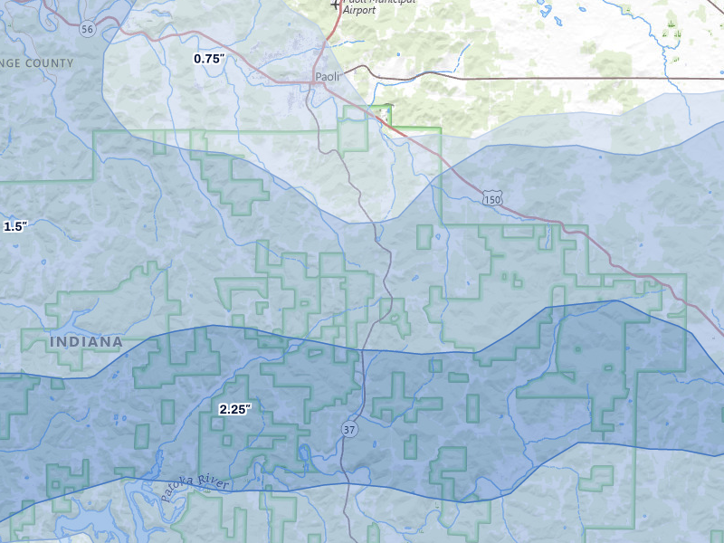 NEXRAD radar-signature map of the hail over Paoli, IN