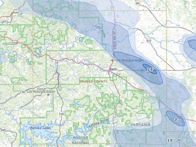 NEXRAD radar-signature map of the hail storm over Paoli, IN on Aug 11, 2026