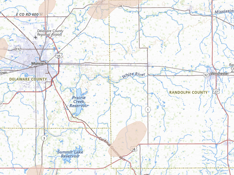 Radar-estimated hail-size map of the storm over Parker City, IN on Jul 3, 2026