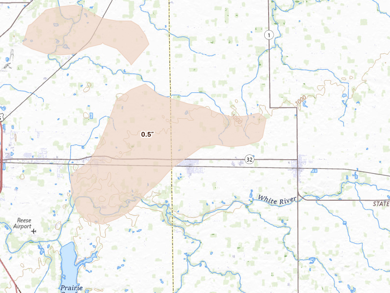 Radar-estimated hail-size map of the storm over Parker City, IN on Aug 11, 2026