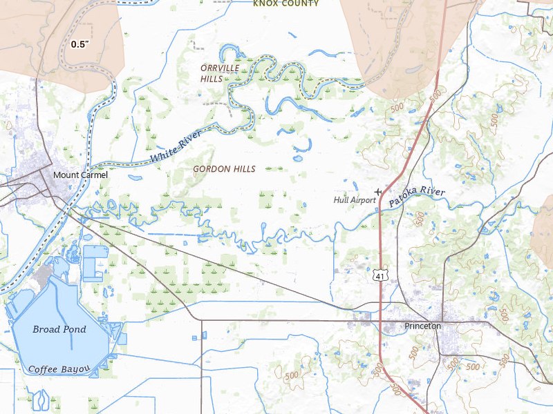 Radar-estimated hail-size map of the storm over Patoka, IN on Apr 27, 2026