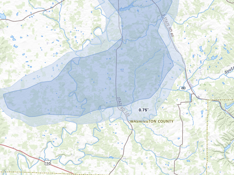 NEXRAD radar-signature map of the hail storm over Pekin, IN on Mar 4, 2026