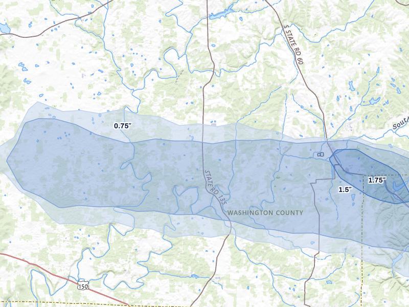 NEXRAD radar-signature map of the hail over Pekin, IN