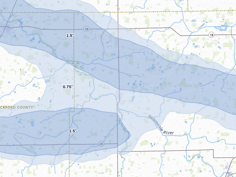 NEXRAD radar-signature map of the hail storm over Pennville, IN on Mar 22, 2026