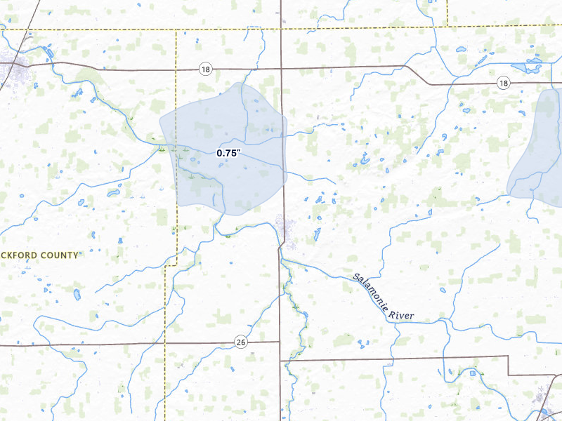 NEXRAD radar-signature map of the hail storm over Pennville, IN on Jun 6, 2026