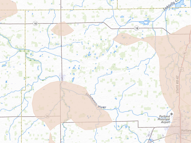 Radar-estimated hail-size map of the storm over Pennville, IN on Aug 11, 2026