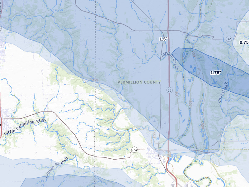 NEXRAD radar-signature map of the hail storm over Perrysville, IN on Aug 11, 2026