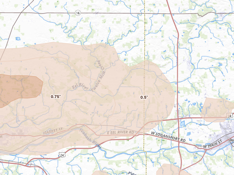 Radar-estimated hail-size map of the storm over Peru, IN