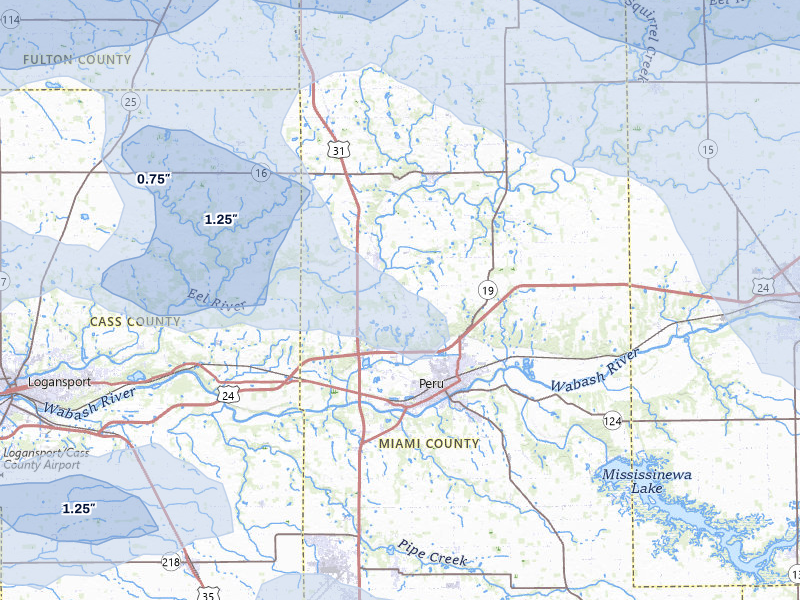NEXRAD radar-signature map of the hail storm over Peru, IN on Aug 10, 2026