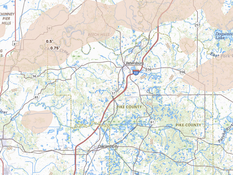Radar-estimated hail-size map of the storm over Petersburg, IN on Apr 27, 2026