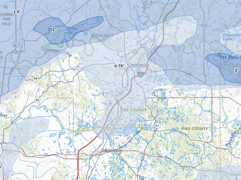 NEXRAD radar-signature map of the hail over Petersburg, IN