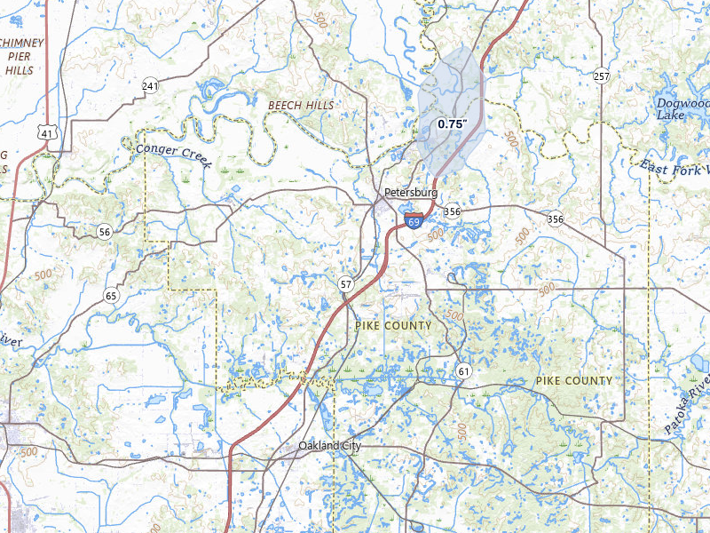 NEXRAD radar-signature map of the hail storm over Petersburg, IN on May 15, 2026