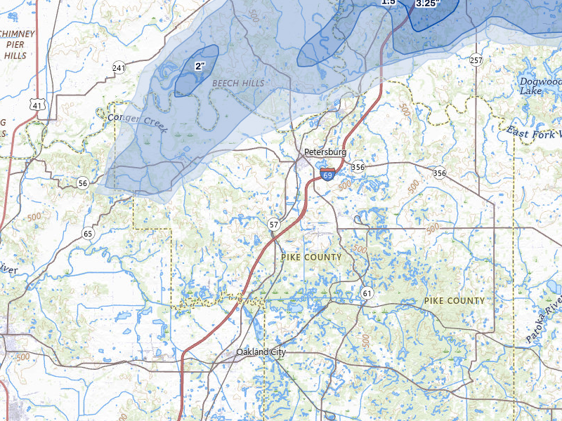 NEXRAD radar-signature map of the hail storm over Petersburg, IN on May 16, 2026