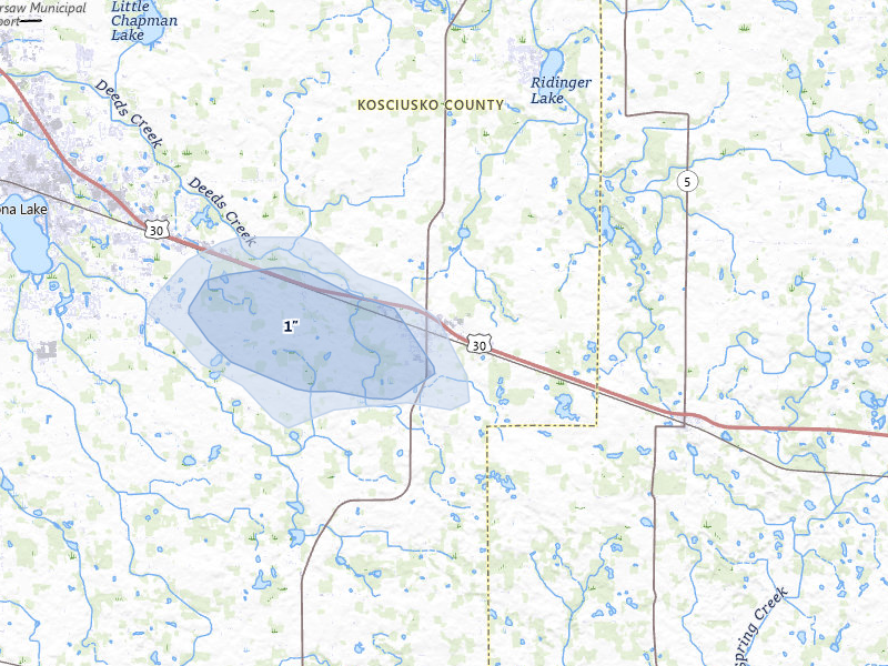 NEXRAD radar-signature map of the hail storm over Pierceton, IN on Apr 22, 2026