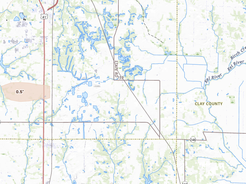 Radar-estimated hail-size map of the storm over Pimento, IN on Mar 22, 2026