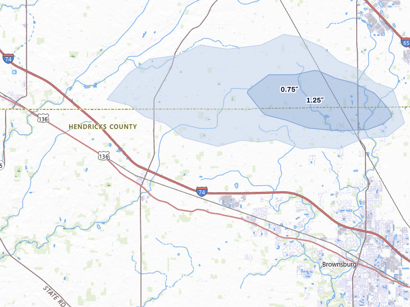 NEXRAD radar-signature map of the hail storm over Pittsboro, IN on May 4, 2026