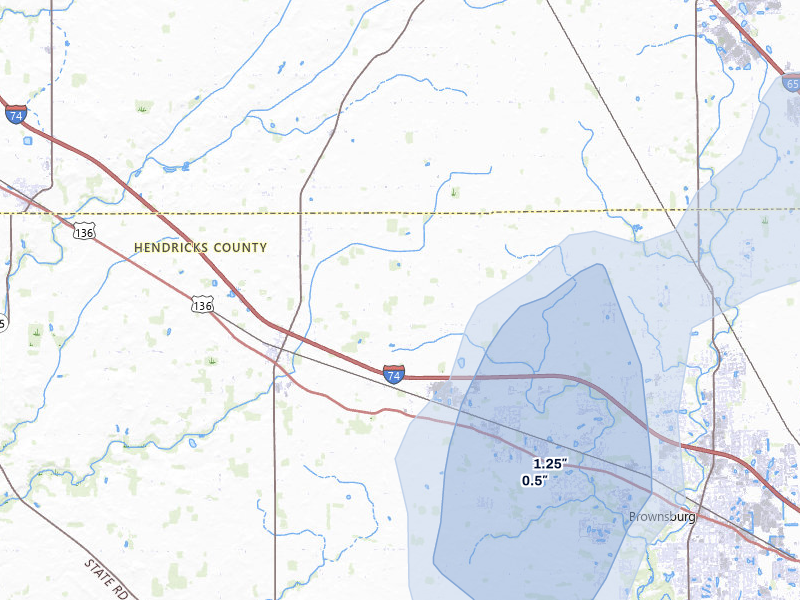 NEXRAD radar-signature map of the hail storm over Pittsboro, IN on Jun 9, 2026