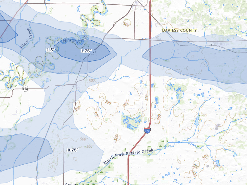 NEXRAD radar-signature map of the hail storm over Plainville, IN on Mar 4, 2026