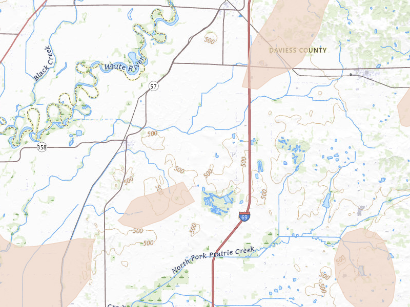 Radar-estimated hail-size map of the storm over Plainville, IN on Apr 27, 2026