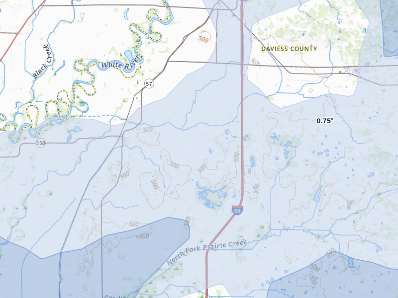 NEXRAD radar-signature map of the hail over Plainville, IN