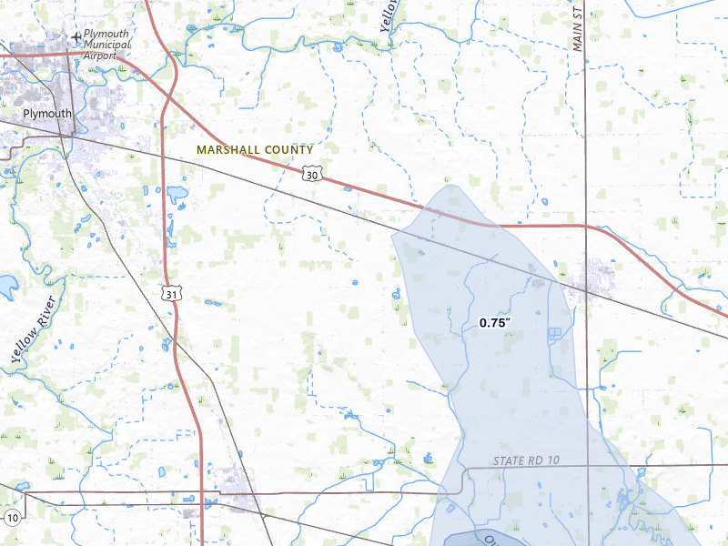 NEXRAD radar-signature map of the hail storm over Plymouth, IN on Apr 22, 2026