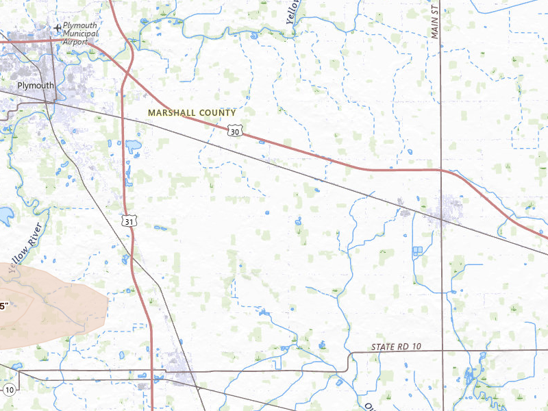 Radar-estimated hail-size map of the storm over Plymouth, IN on Jul 9, 2026