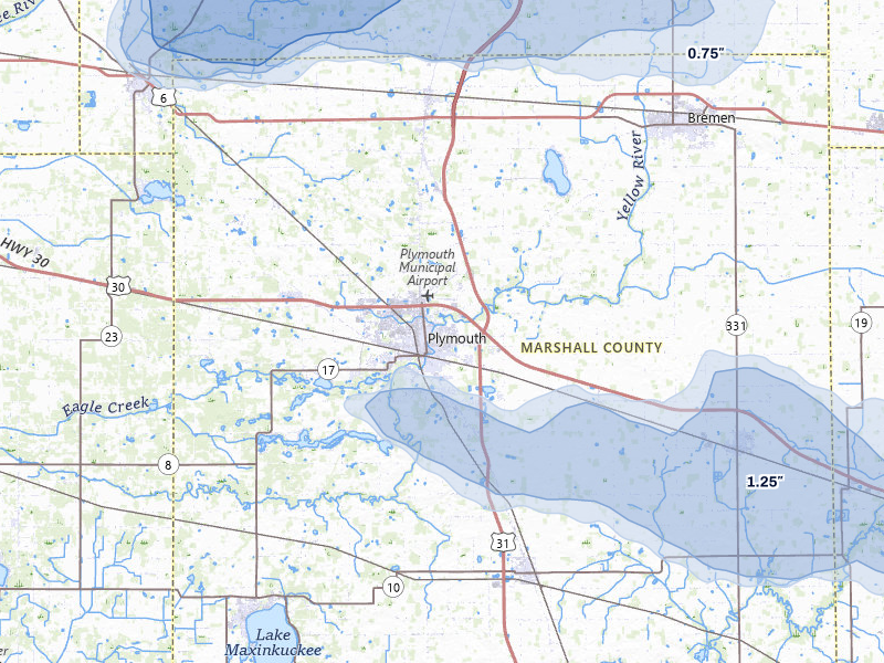 NEXRAD radar-signature map of the hail storm over Plymouth, IN on Aug 9, 2026
