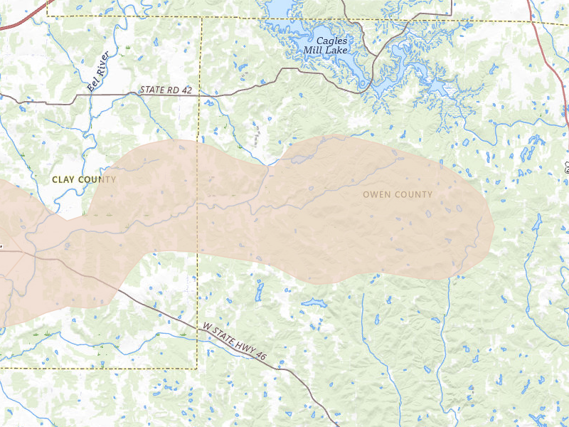 Radar-estimated hail-size map of the storm over Poland, IN on Jun 17, 2026