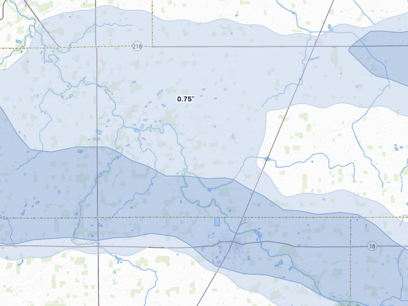 NEXRAD radar-signature map of the hail storm over Poneto, IN on Mar 22, 2026