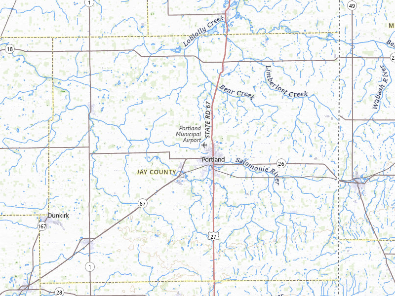 Radar-estimated hail-size map of the storm over Portland, IN on Jun 6, 2026