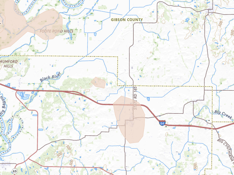 Radar-estimated hail-size map of the storm over Poseyville, IN on Jul 4, 2026