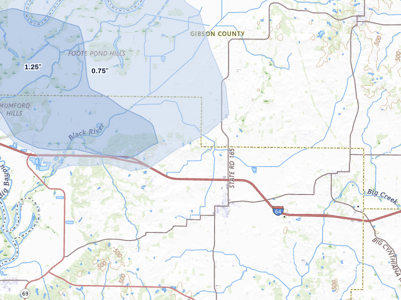 NEXRAD radar-signature map of the hail over Poseyville, IN