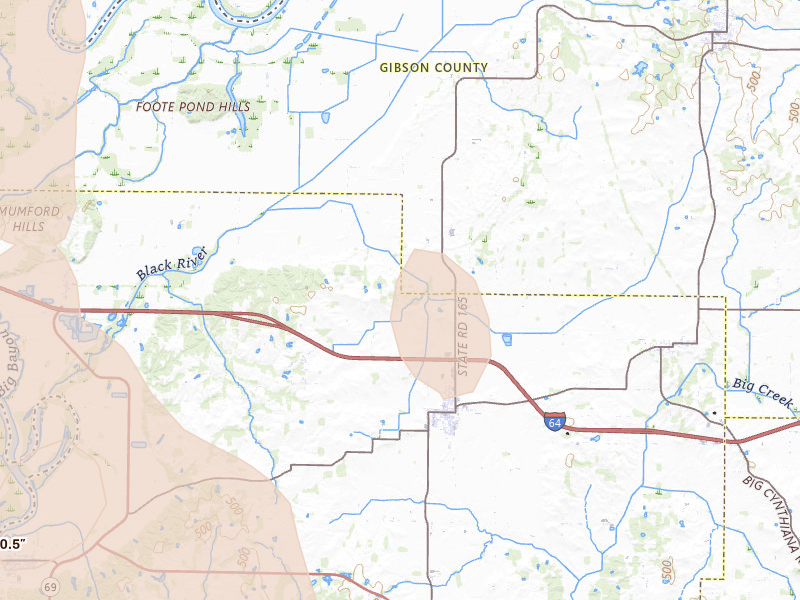 Radar-estimated hail-size map of the storm over Poseyville, IN on Jul 26, 2026