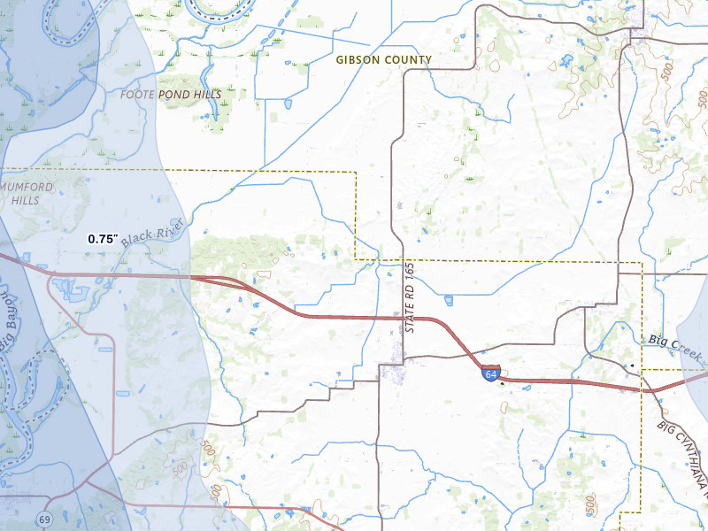 NEXRAD radar-signature map of the hail storm over Poseyville, IN on Jul 26, 2026