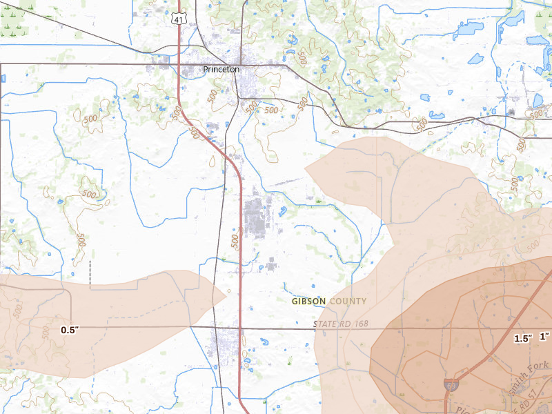 Radar-estimated hail-size map of the storm over Princeton, IN