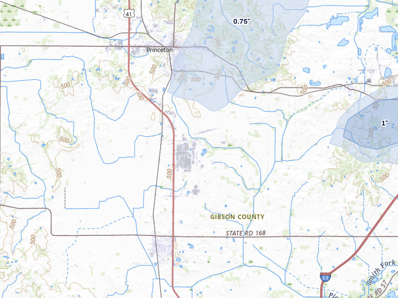 NEXRAD radar-signature map of the hail storm over Princeton, IN on Jul 3, 2026