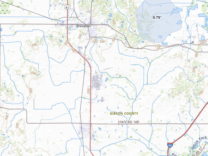NEXRAD radar-signature map of the hail storm over Princeton, IN on Jul 8, 2026
