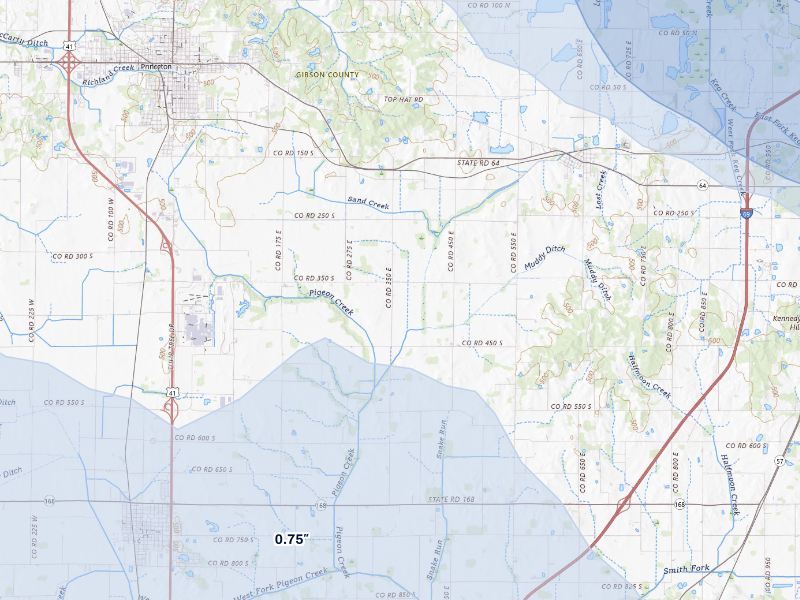 NEXRAD radar-signature map of the hail storm over Princeton, IN on Aug 12, 2026
