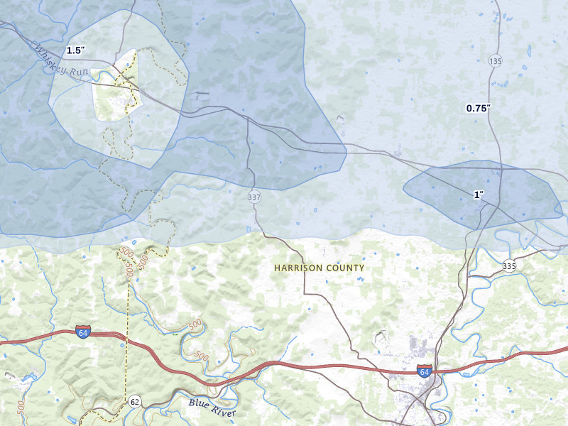 NEXRAD radar-signature map of the hail storm over Ramsey, IN on Mar 22, 2026