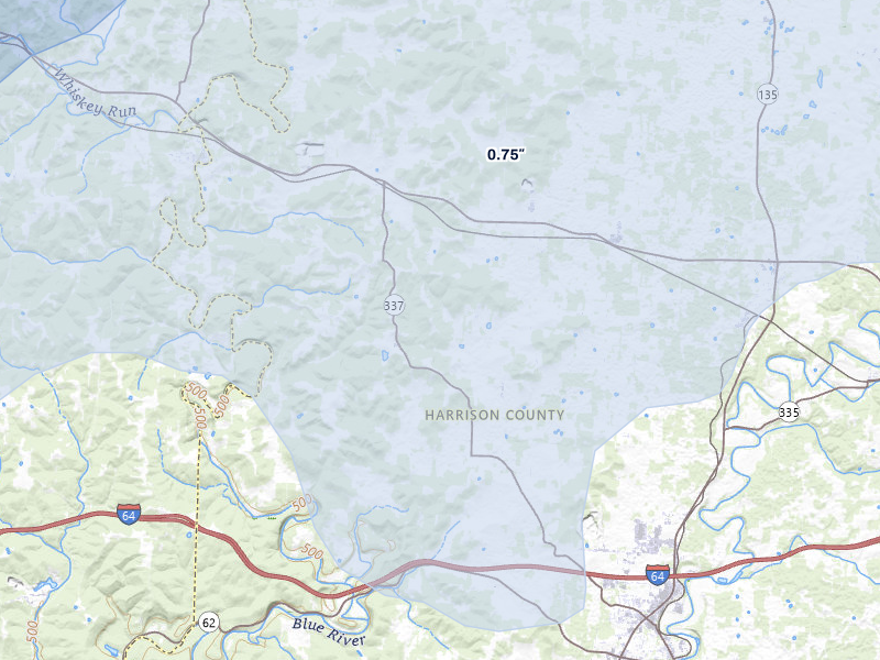 NEXRAD radar-signature map of the hail over Ramsey, IN
