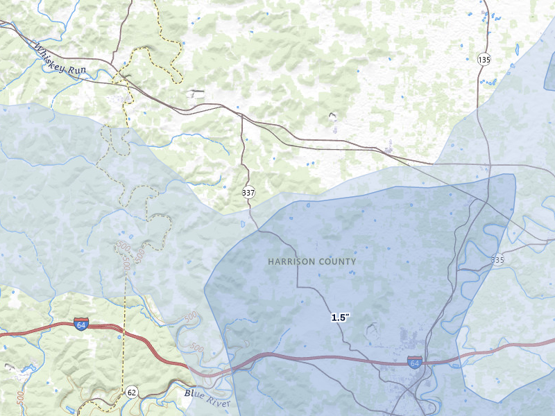 NEXRAD radar-signature map of the hail storm over Ramsey, IN on May 16, 2026
