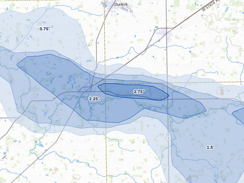 NEXRAD radar-signature map of the hail storm over Redkey, IN on Mar 22, 2026