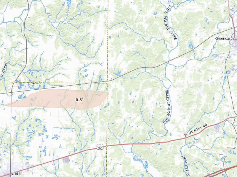 Radar-estimated hail-size map of the storm over Reelsville, IN on Mar 22, 2026