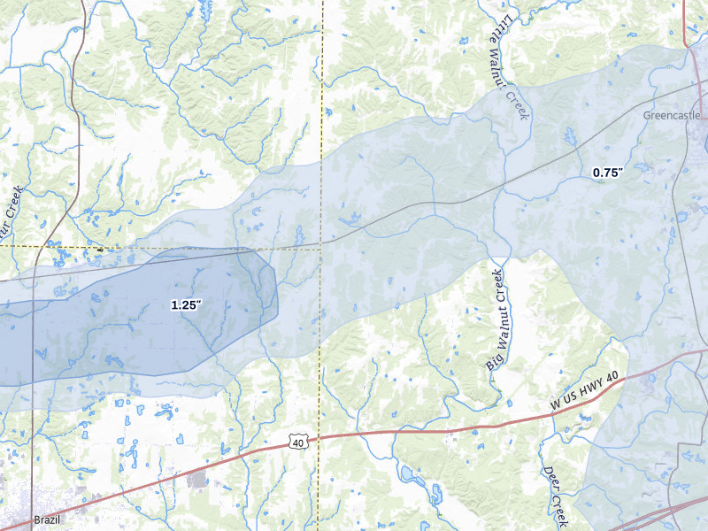 NEXRAD radar-signature map of the hail storm over Reelsville, IN on Mar 22, 2026