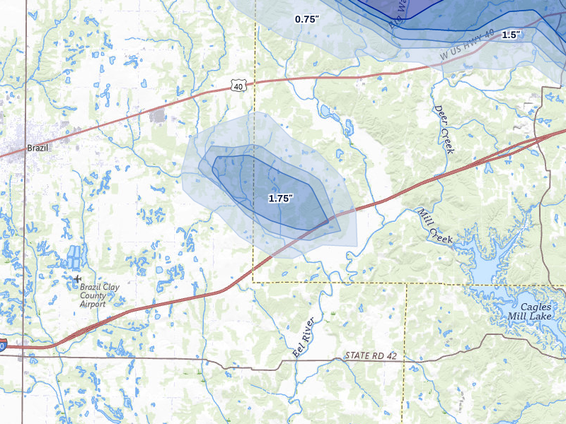 NEXRAD radar-signature map of the hail storm over Reelsville, IN on Aug 11, 2026