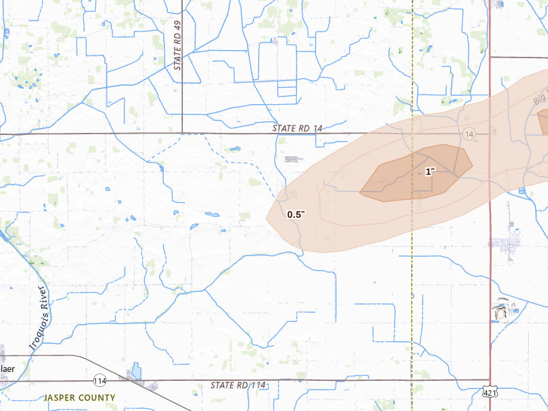 Radar-estimated hail-size map of the storm over Rensselaer, IN